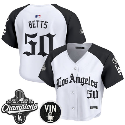 Women's Dodgers 2025 World Series Champions Crop Top Baseball Jersey - LA Gothic Edition - All Stitched