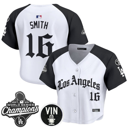 Women's Dodgers 2025 World Series Champions Crop Top Baseball Jersey - LA Gothic Edition - All Stitched