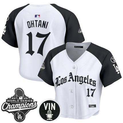 Women's Dodgers 2025 World Series Champions Crop Top Baseball Jersey - LA Gothic Edition - All Stitched