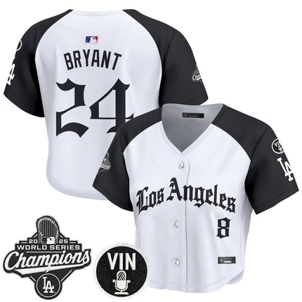 Women's Dodgers 2025 World Series Champions Crop Top Baseball Jersey - LA Gothic Edition - All Stitched