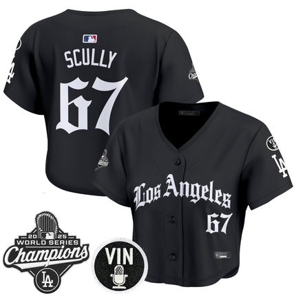 Women's Dodgers 2025 World Series Champions Crop Top Baseball Jersey - LA Gothic Edition - All Stitched