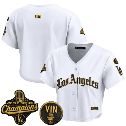 Women's Dodgers 2025 World Series Champions Crop Top Baseball Jersey - LA Gothic Edition - All Stitched