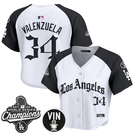 Women's Dodgers 2025 World Series Champions Crop Top Baseball Jersey - LA Gothic Edition - All Stitched
