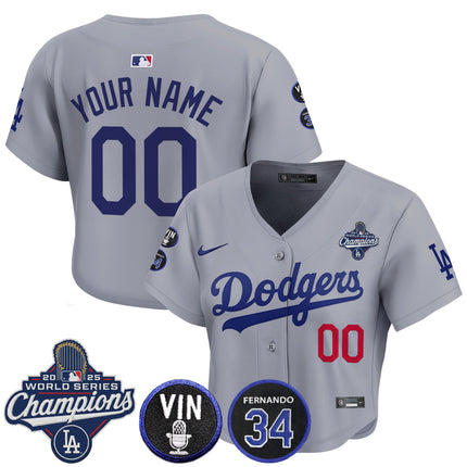 Dodgers 2025 World Series Champions Crop Top Baseball Custom Jersey - Vin Scully & Fernando Patch - All Stitched