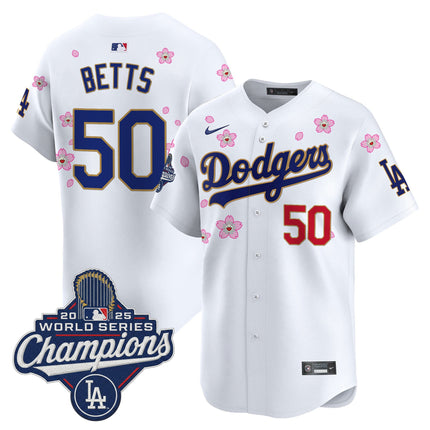 Men's Dodgers 2025 World Series Champions x Tokyo Series Gold Trim Vapor Premier Limited Jersey - Stitched
