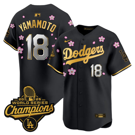 Men's Dodgers 2025 World Series Champions x Tokyo Series Gold Trim Vapor Premier Limited Jersey - Stitched