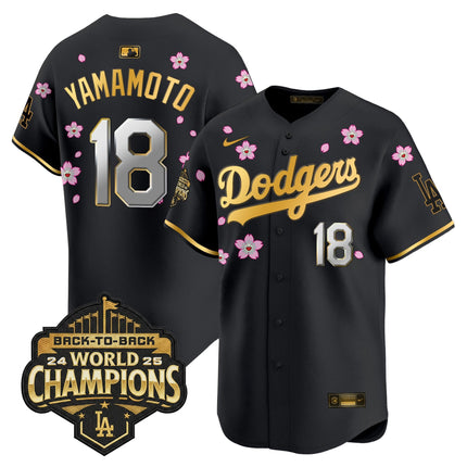 Men's Dodgers 2025 Back-To-Back Champions x Tokyo Series Gold Trim Vapor Premier Limited Jersey - Stitched