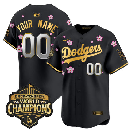 Dodgers 2025 Back-To-Back Champions x Tokyo Series Gold Trim Vapor Premier Limited Custom Jersey - Stitched