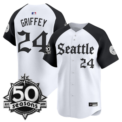 Men's Seattle Mariners 50 Seasons Patch Vapor Premier Limited Jersey - Gothic Edition - All Stitched