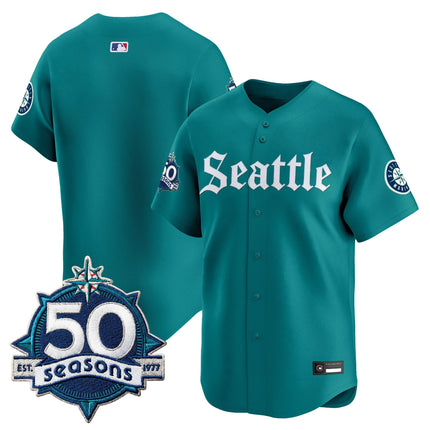 Men's Seattle Mariners 50 Seasons Patch Vapor Premier Limited Jersey - Gothic Edition - All Stitched
