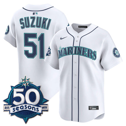 Men's Seattle Mariners 50 Seasons Patch Vapor Premier Limited Jersey - All Stitched