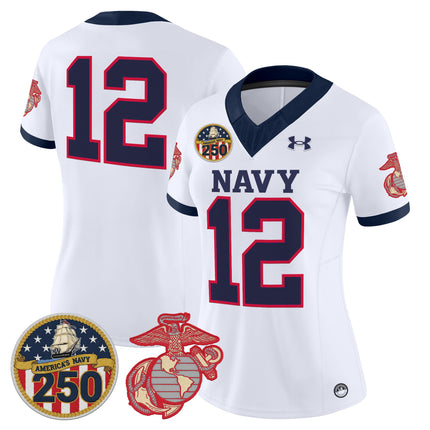 Women's Navy Midshipmen Vapor USMC Premier Jersey - 250th Anniversary Patch - All Stitched