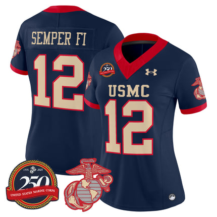 #12 Semper Fi United States Marine Corps Vapor Limited Jersey - 250th Anniversary Patch - All Stitched