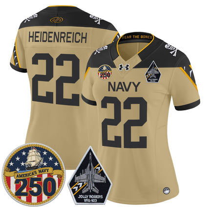 Women's Navy Midshipmen 'Jolly Rogers Edition' Vapor Limited Jersey - 250th Anniversary Patch - All Stitched