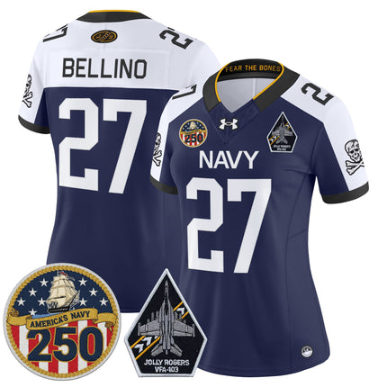 Women's Navy Midshipmen 'Jolly Rogers Edition' Vapor Limited Jersey - 250th Anniversary Patch - All Stitched
