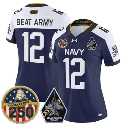 Women's Navy Midshipmen 'Jolly Rogers Edition' Vapor Limited Jersey - 250th Anniversary Patch - All Stitched