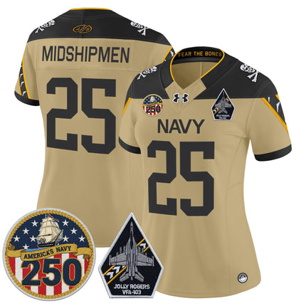 Women's Navy Midshipmen 'Jolly Rogers Edition' Vapor Limited Jersey - 250th Anniversary Patch - All Stitched