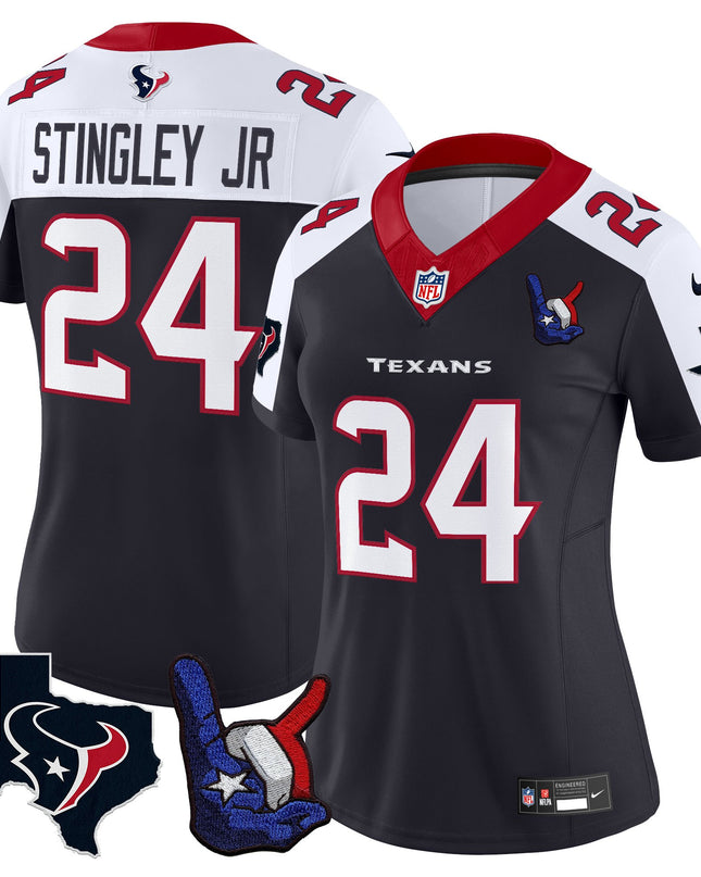 Women's Houston Texans Hand Sign Throwing Up The H Vapor Jersey - All Stitched