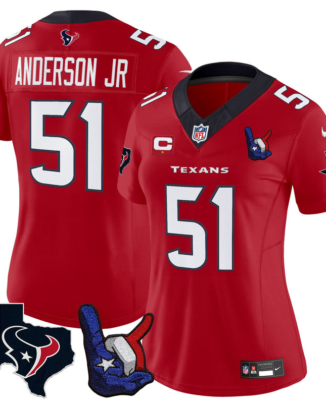 Women's Houston Texans Hand Sign Throwing Up The H Vapor Jersey - All Stitched