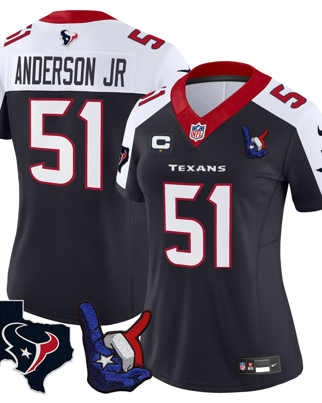 Women's Houston Texans Hand Sign Throwing Up The H Vapor Jersey - All Stitched
