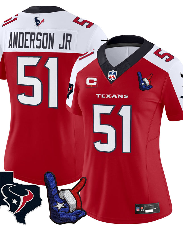 Women's Houston Texans Hand Sign Throwing Up The H Vapor Jersey - All Stitched
