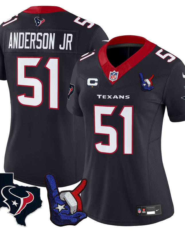 Women's Houston Texans Hand Sign Throwing Up The H Vapor Jersey - All Stitched