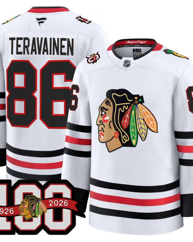Men's Chicago Blackhawks 2025/26 Premium Jersey - 100th Anniversary Patch -All Stitched