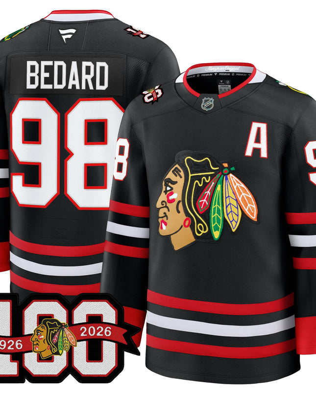 Men's Chicago Blackhawks 2025/26 Premium Jersey - 100th Anniversary Patch -All Stitched