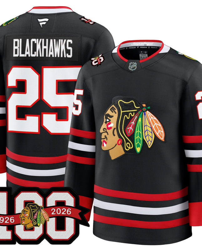 Men's Chicago Blackhawks 2025/26 Premium Jersey - 100th Anniversary Patch -All Stitched