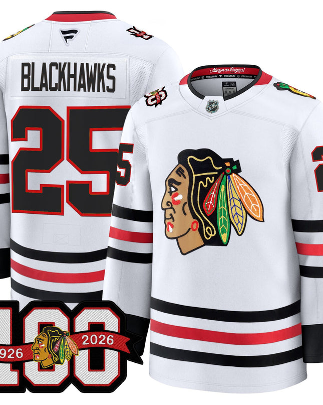 Men's Chicago Blackhawks 2025/26 Premium Jersey - 100th Anniversary Patch -All Stitched