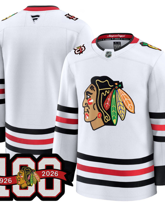 Men's Chicago Blackhawks 2025/26 Premium Jersey - 100th Anniversary Patch -All Stitched