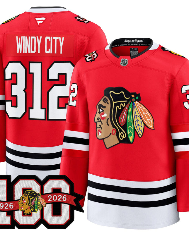 Men's Chicago Blackhawks 2025/26 Premium Jersey - 100th Anniversary Patch -All Stitched