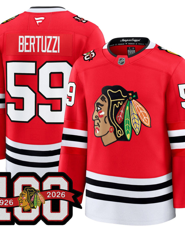 Men's Chicago Blackhawks 2025/26 Premium Jersey - 100th Anniversary Patch -All Stitched