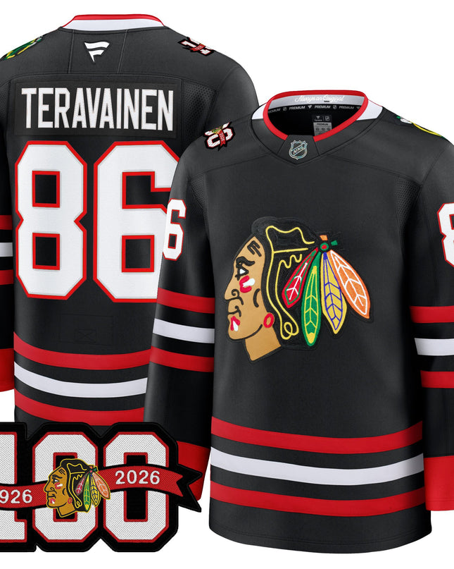 Men's Chicago Blackhawks 2025/26 Premium Jersey - 100th Anniversary Patch -All Stitched