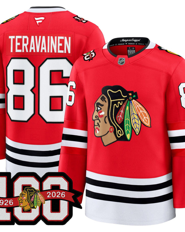 Men's Chicago Blackhawks 2025/26 Premium Jersey - 100th Anniversary Patch -All Stitched