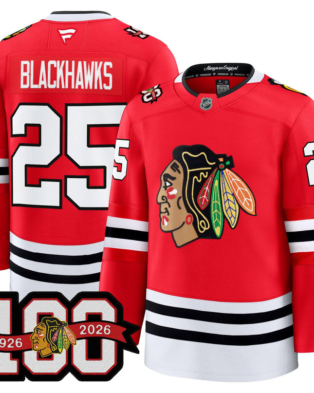 Men's Chicago Blackhawks 2025/26 Premium Jersey - 100th Anniversary Patch -All Stitched