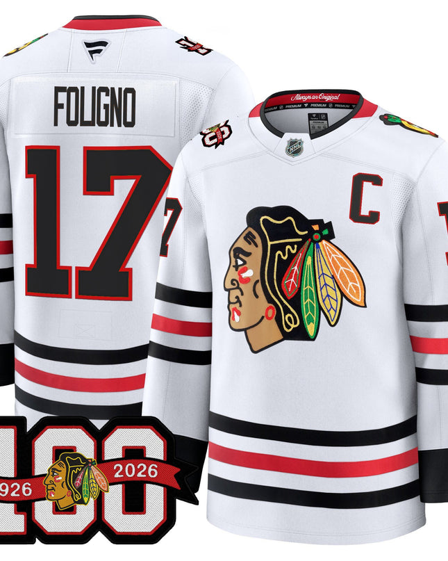 Men's Chicago Blackhawks 2025/26 Premium Jersey - 100th Anniversary Patch -All Stitched