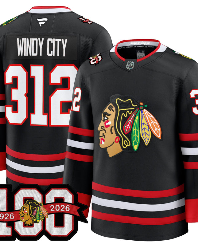 Men's Chicago Blackhawks 2025/26 Premium Jersey - 100th Anniversary Patch -All Stitched