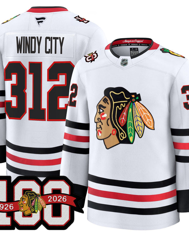 Men's Chicago Blackhawks 2025/26 Premium Jersey - 100th Anniversary Patch -All Stitched