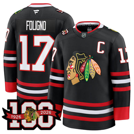 Men's Chicago Blackhawks 2025/26 Premium Jersey - 100th Anniversary Patch -All Stitched