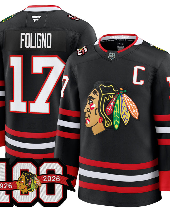 Men's Chicago Blackhawks 2025/26 Premium Jersey - 100th Anniversary Patch -All Stitched