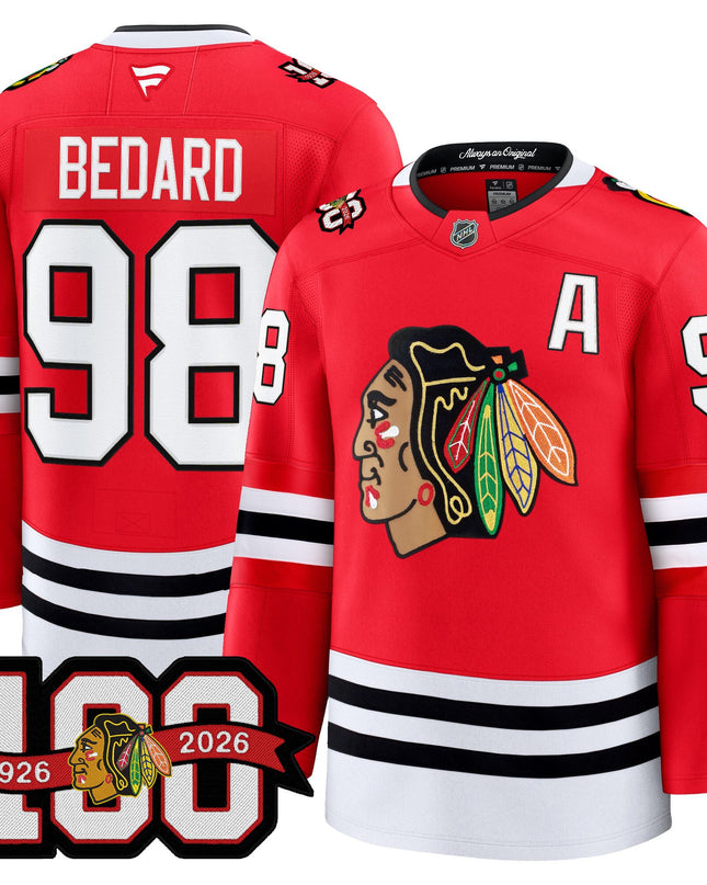 Men's Chicago Blackhawks 2025/26 Premium Jersey - 100th Anniversary Patch -All Stitched