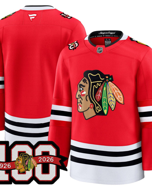 Men's Chicago Blackhawks 2025/26 Premium Jersey - 100th Anniversary Patch -All Stitched