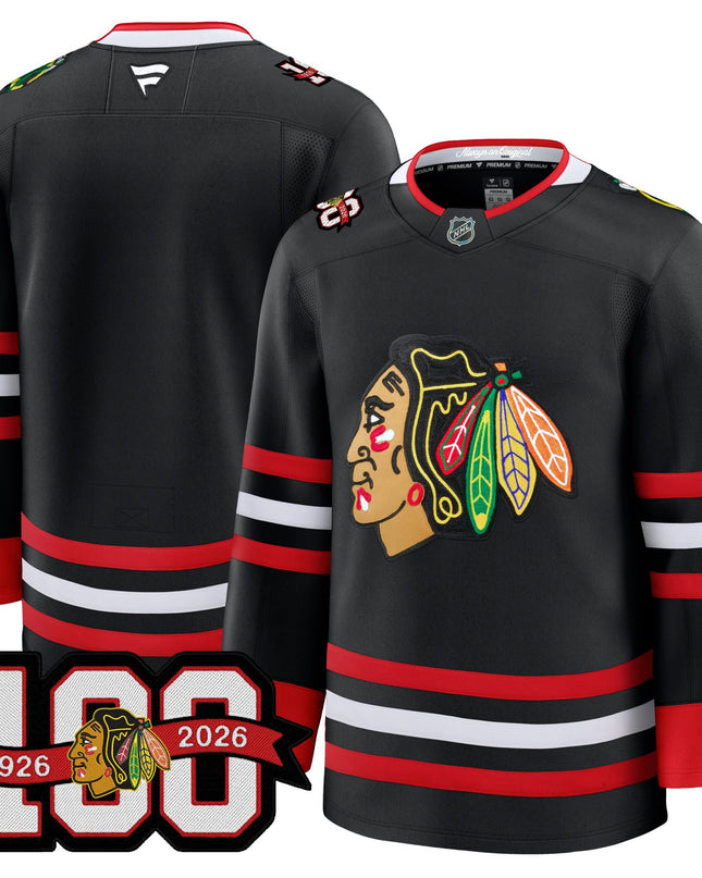Men's Chicago Blackhawks 2025/26 Premium Jersey - 100th Anniversary Patch -All Stitched
