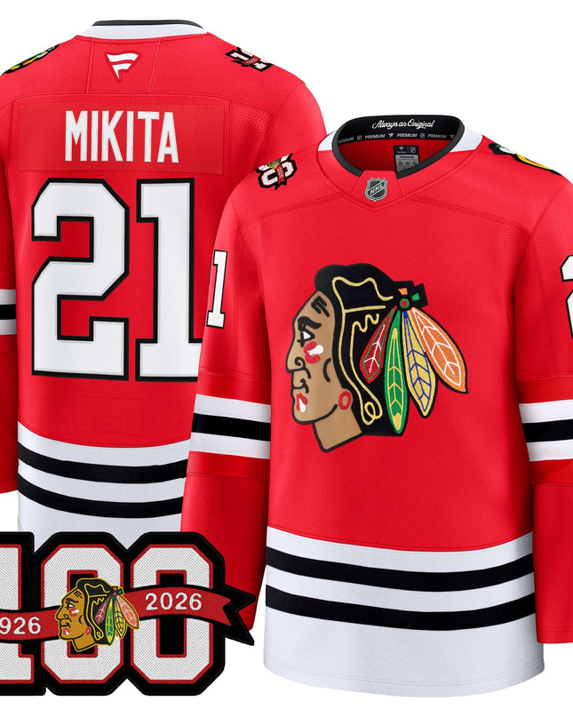 Men's Chicago Blackhawks 2025/26 Premium Jersey - 100th Anniversary Patch -All Stitched