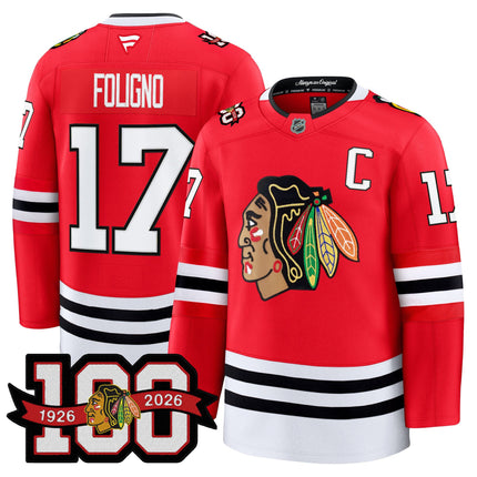 Men's Chicago Blackhawks 2025/26 Premium Jersey - 100th Anniversary Patch -All Stitched
