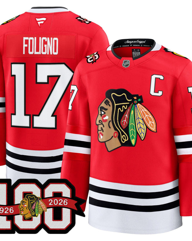 Men's Chicago Blackhawks 2025/26 Premium Jersey - 100th Anniversary Patch -All Stitched