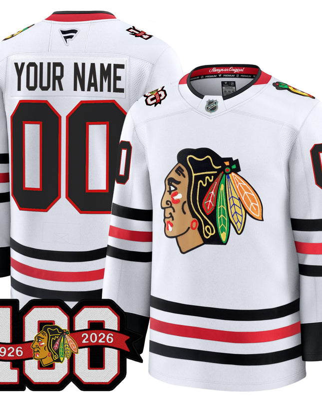 Chicago Blackhawks 2025/26 Premium Custom Jersey - 100th Anniversary Patch -All Stitched