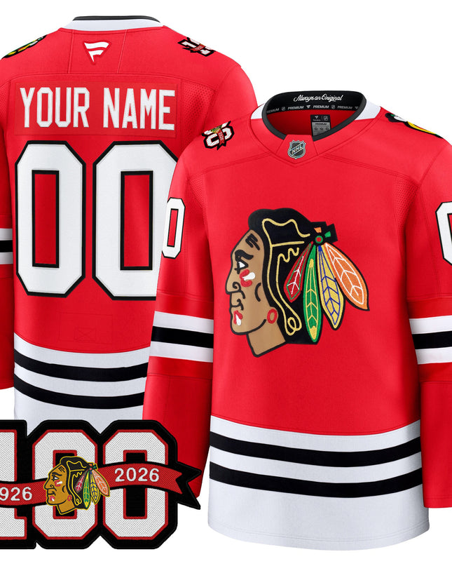 Chicago Blackhawks 2025/26 Premium Custom Jersey - 100th Anniversary Patch -All Stitched