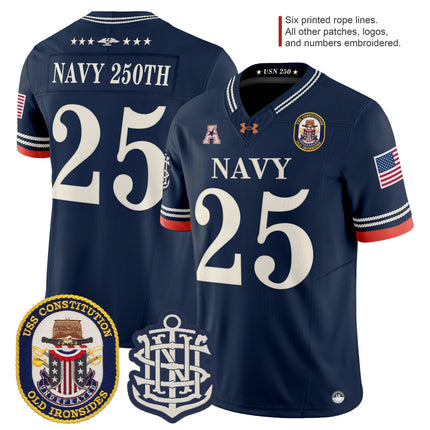 Men's Navy Midshipmen 250th Anniversary Vapor Limited Jersey - USS Constitution Patch - Stitched